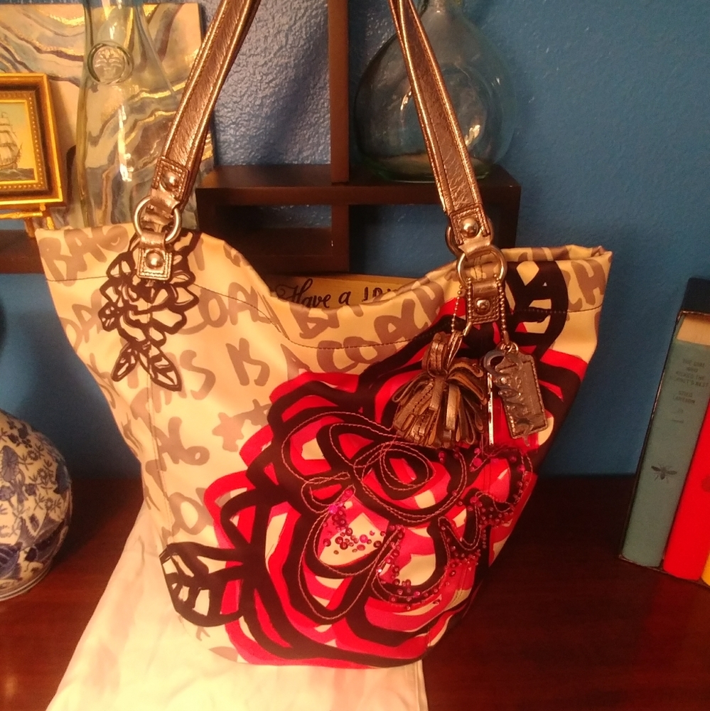 Coach Graffiti Poppy Leather/Vinyl Tote
